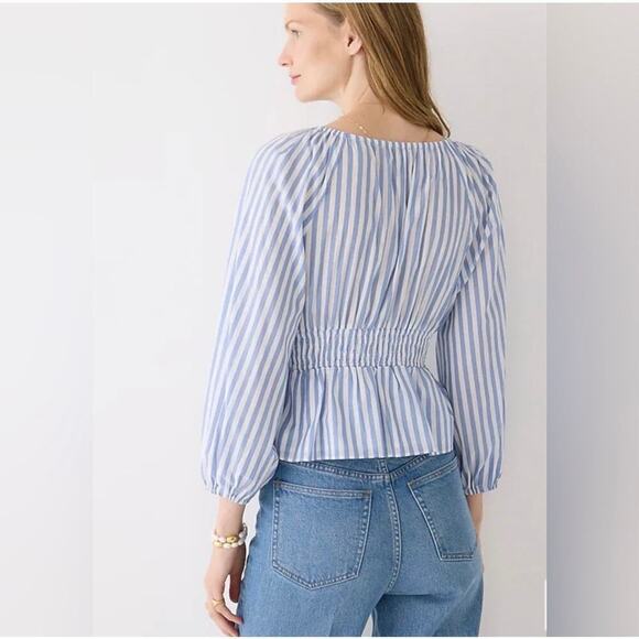 J. Crew Striped V-Neck Blouse in Blue and White - Picture 2 of 9